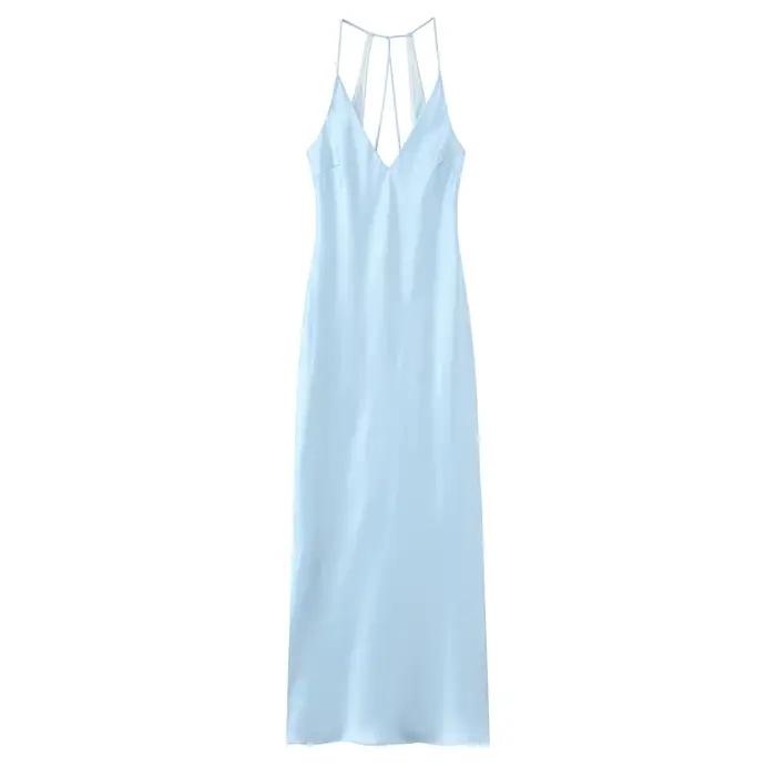 HH – robe mi-longue en Satin de soie pour femmes, nouvelle Lingerie d'été, Texture, élégante, col en