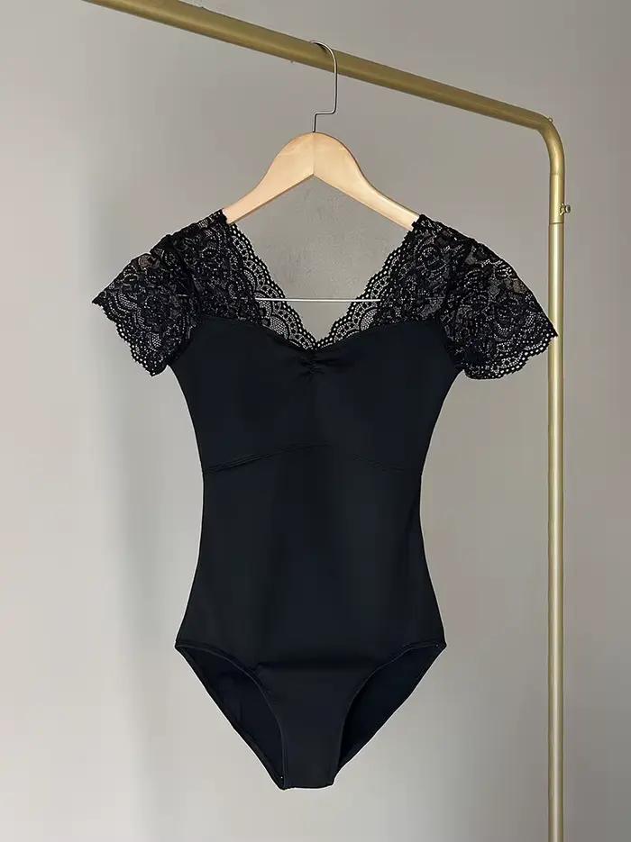 Justaucorps de Ballet en dentelle noire pour femmes, Costumes de spectacle de danse pour adultes, vê