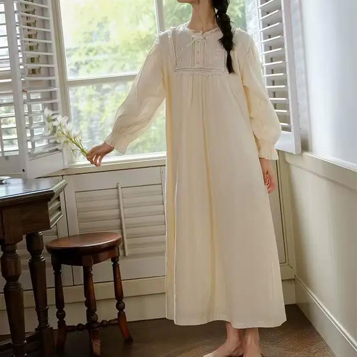 Femmes vêtements de nuit victoriens pur coton Vintage chemises de nuit Robe volants nuisette longue 
