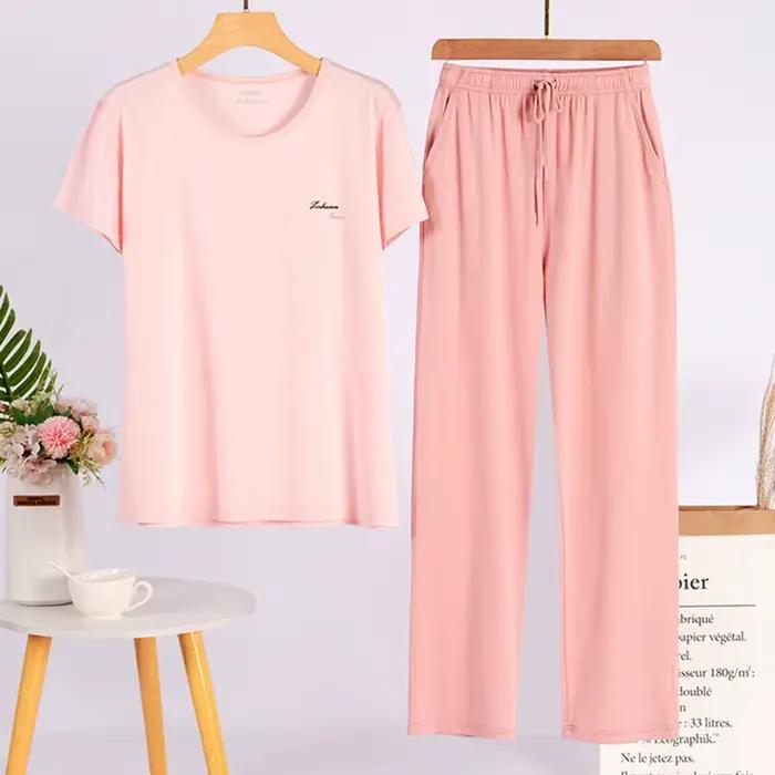 Ensemble de pyjama à manches courtes pour femmes, pantalon long imbibé, printemps, été, vêtements de