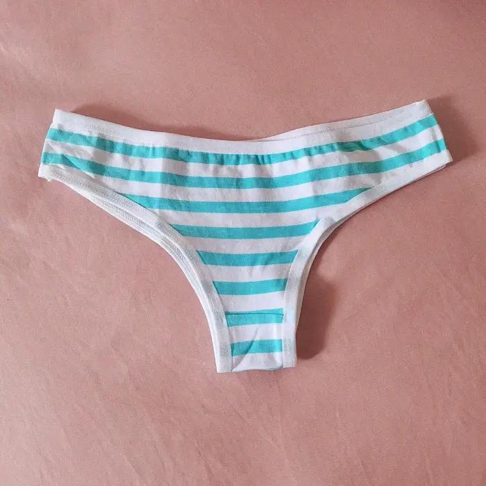 Sexy mignon fille femmes bleu et rose rayure culotte string t-back sous-vêtements