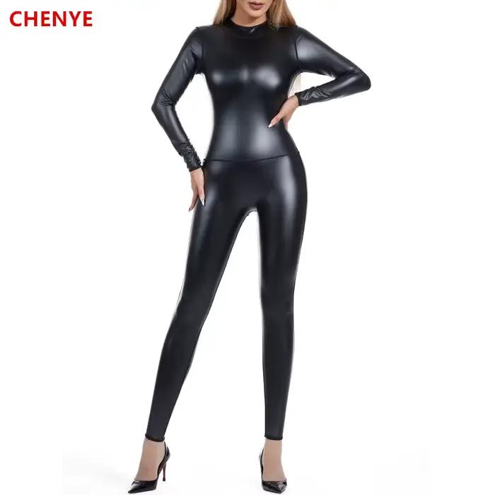 Femmes corps Shaper sans couture haute élastique Body femme PU dos fermeture éclair Catsuit Costume 