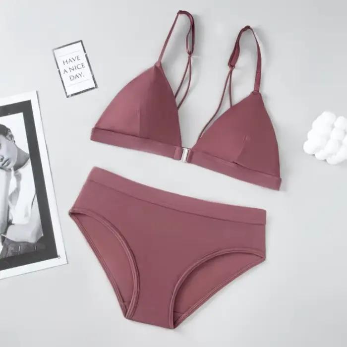 Ensemble de soutien-gorge à fermeture frontale pour femme, lingerie sexy soyeuse, culotte taille bas