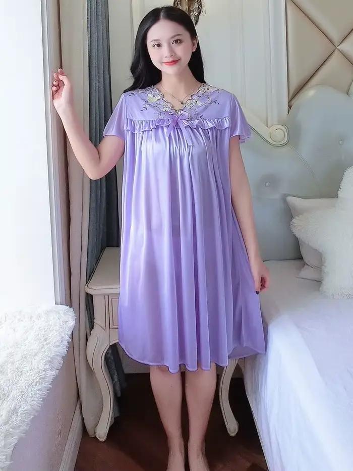 Robe de nuit en satin pour femmes, grande taille, sexy, pour la maison