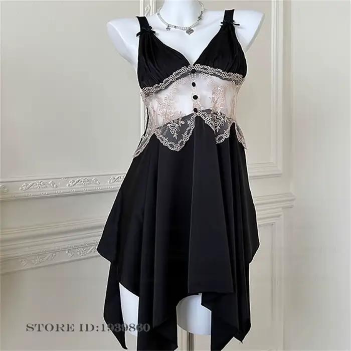 Chemise de nuit sexy pour femmes, lingerie, chemise de nuit, vêtements de nuit, patchwork, dentelle 
