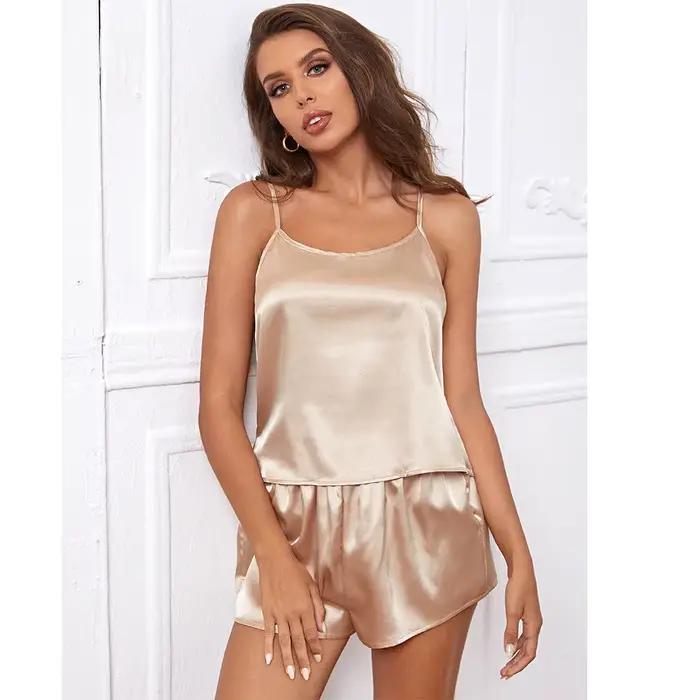 Robe de nuit Sexy en Satin de soie pour femmes, col en v, ourlet fendu, Lingerie douce, bretelles sa