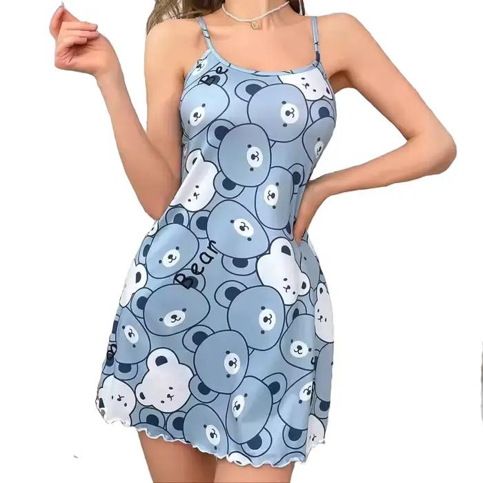 Robe de nuit imprimée fraises d'été pour femmes, vêtements de nuit confortables, décontractés et sex