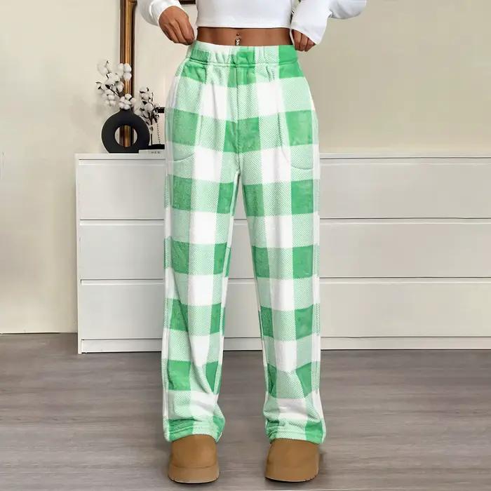 Pantalon de pyjama pour femmes, taille élastique, polaire floue, bas à carreaux, vêtements de nuit d