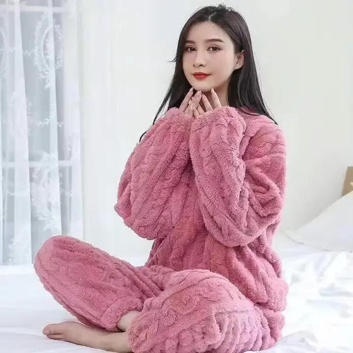 Pyjama chaud Jacquard en velours corail, polaire épaisse d'automne et d'hiver, ensemble de pyjama ch