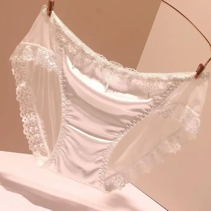 Slip en satin sans lueur pour femme, sous-vêtement doux et soyeux, léger et sexy, blanc, noir, peau,