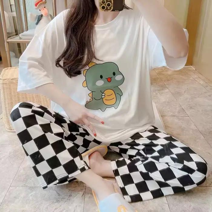 Ensemble pyjama pour femmes, manches courtes, pantalon Long, étudiant, deux pièces, col rond, pull, 