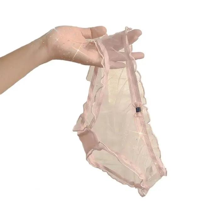 Culottes pour femmes Culottes en coton Culottes en maille transparente pour femmes avec bordure à vo
