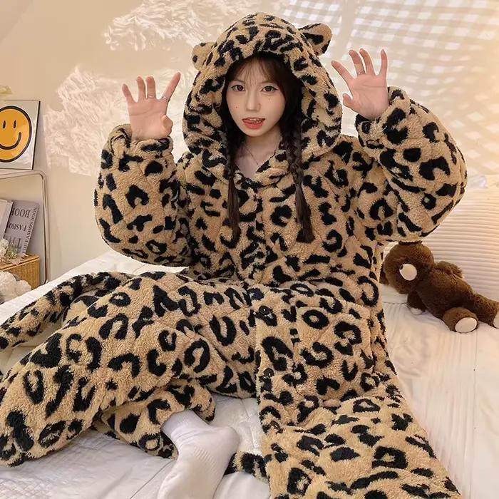 Pyjama d'hiver pour femme, veste rembourrée à trois couches avec polaire et capuche thermique épaiss