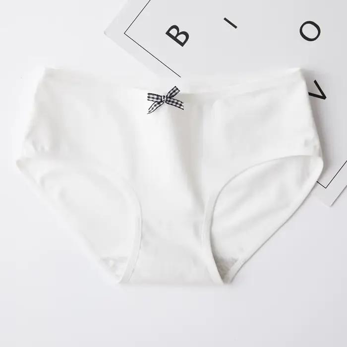 Culotte en coton doux pour femmes, 4 pièces/lot, slip solide avec nœud papillon, lingerie sexy, sous
