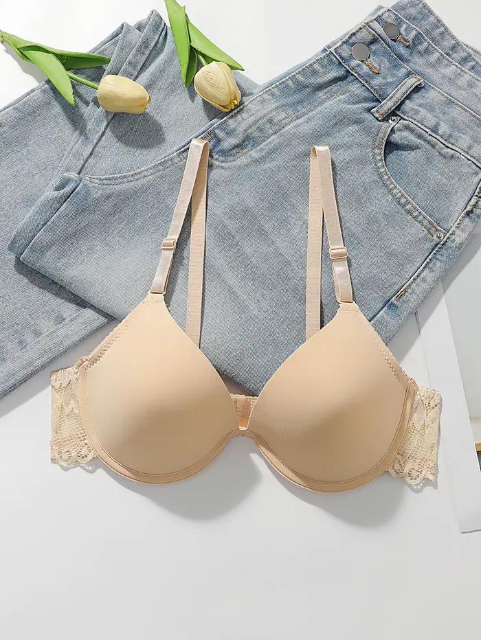 Soutien-gorge push-up lisse pour femme avec armatures, dentelle latérale, bretelles ajustables, conf