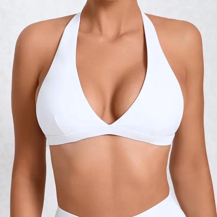 Soutien-gorge de Sport Sexy à col en v pour femmes, sous-vêtements de Sport, col licou, haut dos nu 