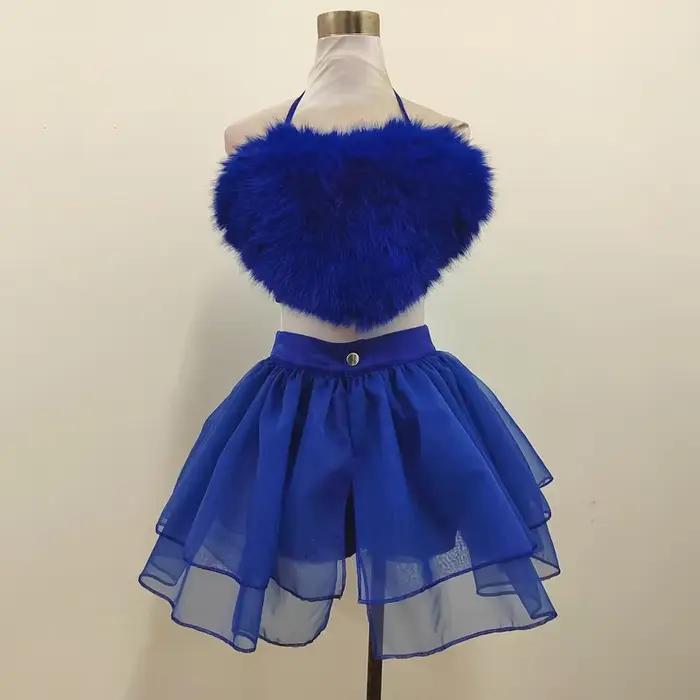 Costumes de danse jazz pour femmes, vêtements de pole légitisexy, tenues Kpop bleues imbibées, ensem
