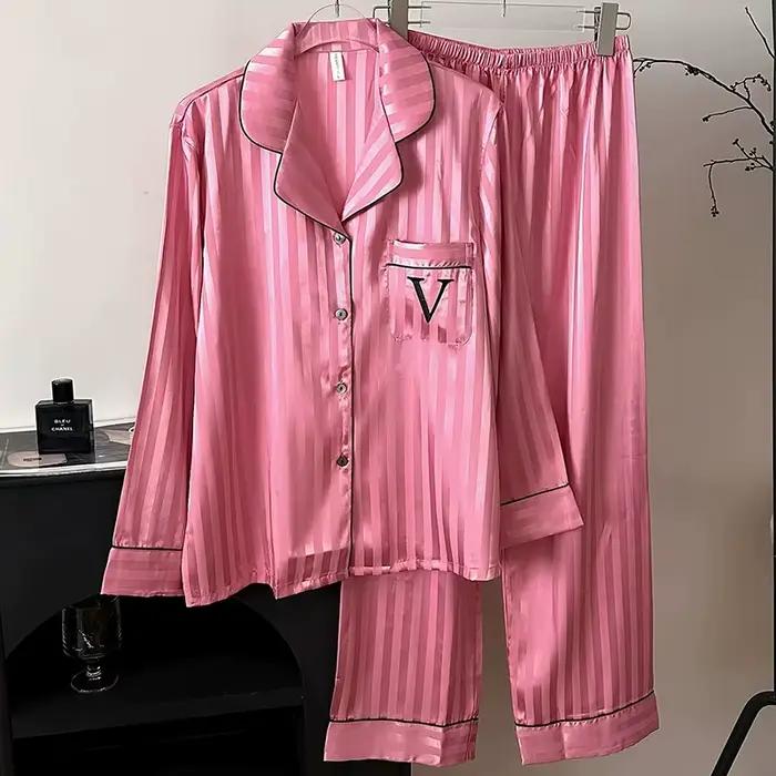 Femmes deux pièces pyjamas dame vêtements de nuit 2025 nouveau classique femme Homewear simulé soie 