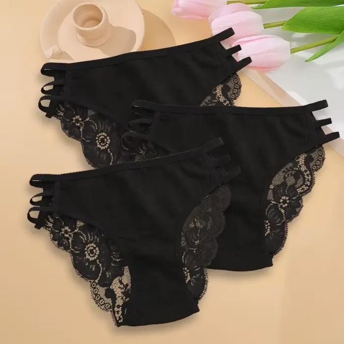 3 pièce/ensemble femmes Sexy dentelle florale culotte taille basse creux slips sous-vêtements transp