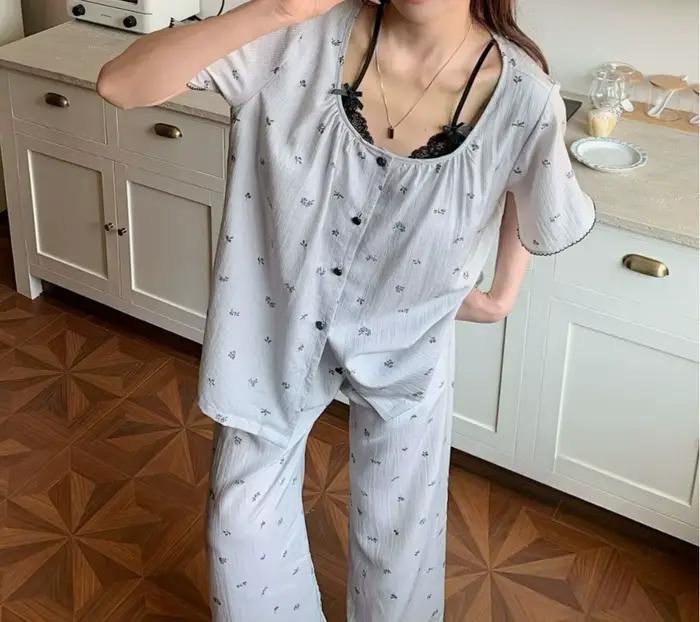 Pyjama pour femmes, pantalon à manches courtes pour le printemps et l'été, peut être porté à l'extér