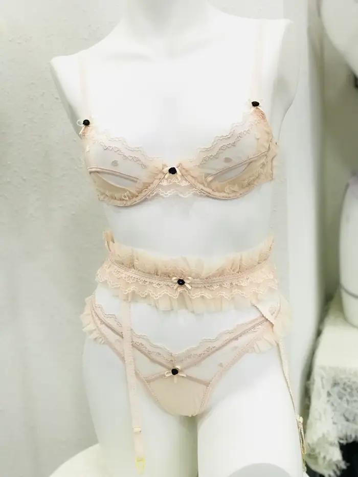 Ensemble soutien-gorge push-up et culotte en dentelle brodée pour femme, sous-vêtements féminins, so