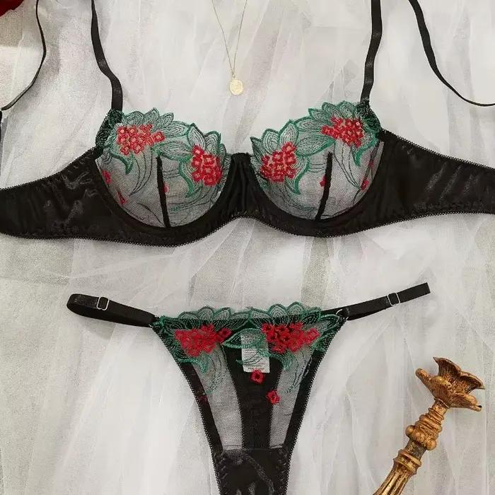 Ensemble de soutien-gorge en dentelle florale, Lingerie fantaisie, sous-vêtements de luxe bien-açant