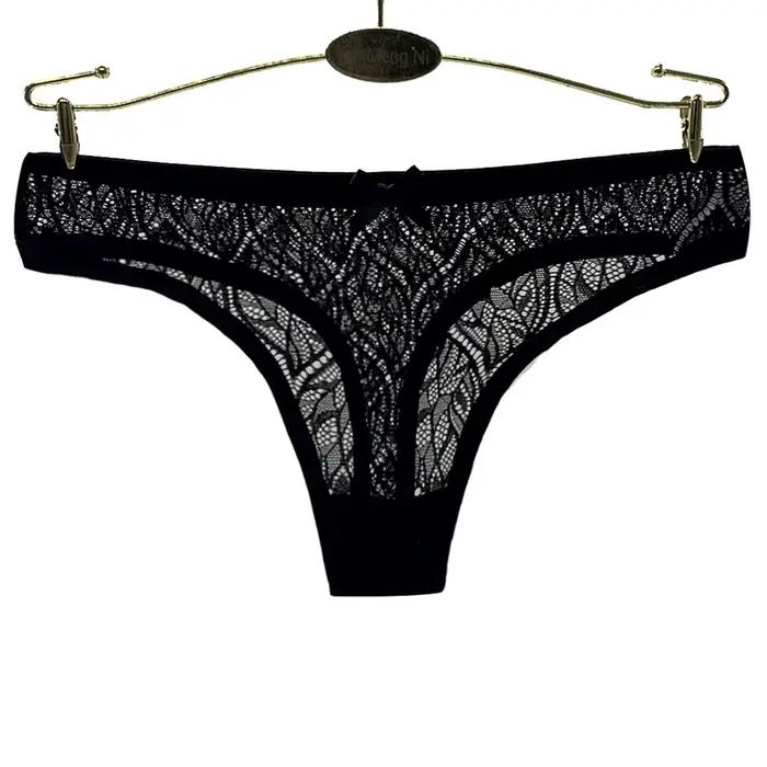 Culotte Sexy femmes dentelle sous-vêtements en soie taille basse nœud couleur unie slips coton entre