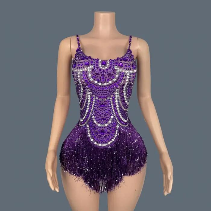Body Sexy sans manches en cristal scintillant, justaucorps slim pour femmes, chanteur, boîte de nuit