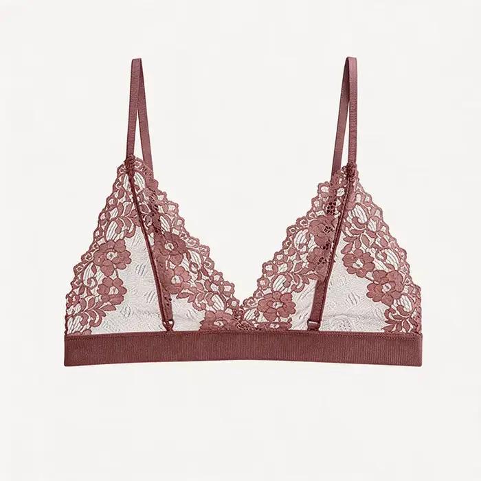 Soutien-gorge triangle léger et respirant en dentelle florale sans couture et sans armatures, linger