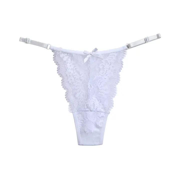 String sexy pour femme avec ceinture réglable, motif floral en dentelle, respirant, couleur unie, li