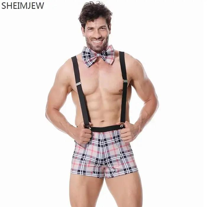 Qqa 2025 Plaid Noir Sexy ​   Costume de serveur de Lingerie, tenue à bretelles, Costumes d'halloween