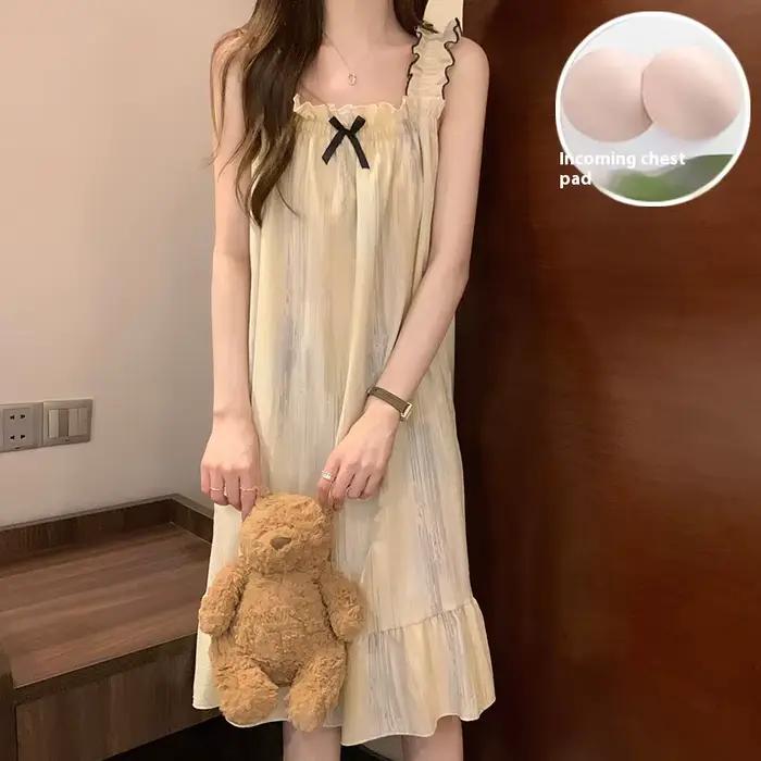 Chemise de nuit licou avec coussinets de soutien-gorge pour femmes, chemise de nuit d'été pour femme