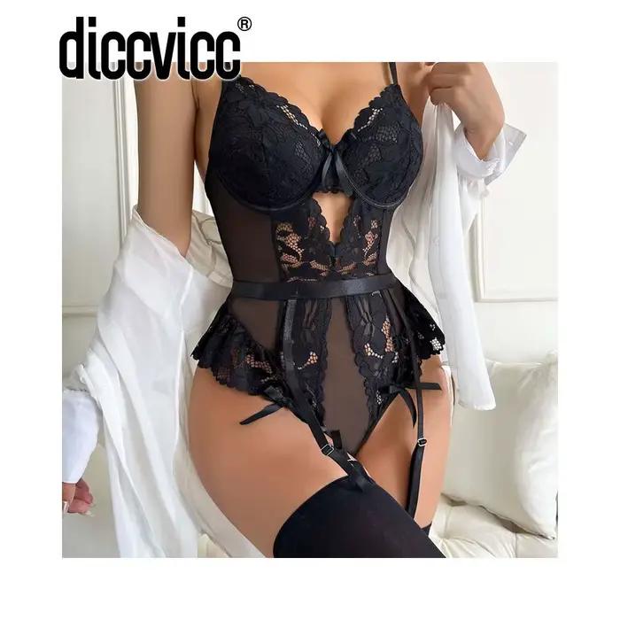 Diccvicc Sexy bas corps Lingerie Transparent broderie florale dentelle femmes sous-vêtements érotiqu