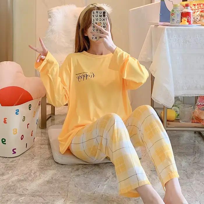 Pyjama deux pièces pour femmes, costume pantalon à manches longues, Simple et peut être porté à l'ex