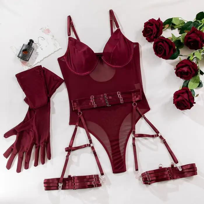 Ensemble de soutien-gorge en dentelle moulante pour femme, costume de batterie transparent, lingerie