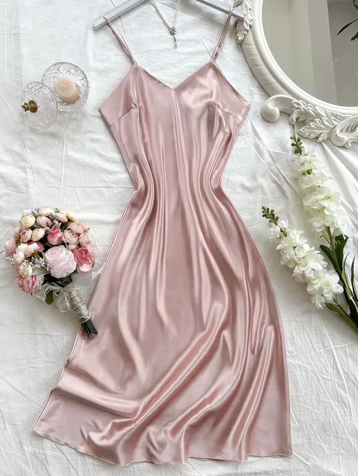 Chemise de nuit élégante pour femmes, Sexy, confortable, longue robe, pyjama de couleur unie pour fe
