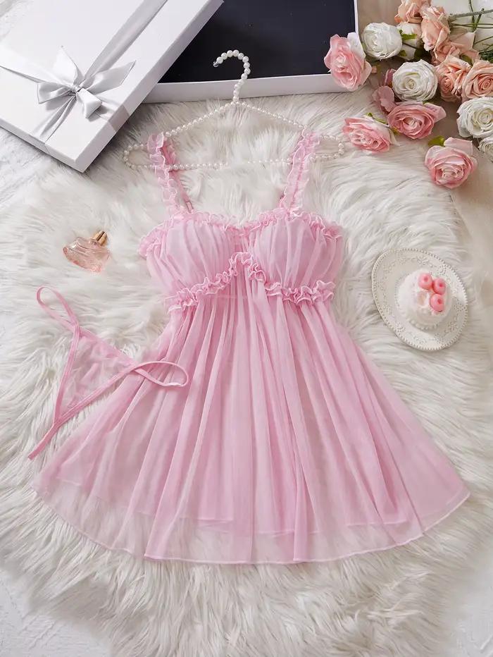 Chemise de nuit en dentelle rose pour femmes, robe de nuit douce de style féerique, vêtements de mai