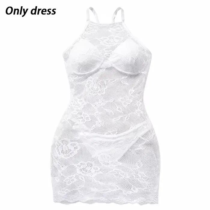 Lingerie pour femmes, robe de nuit en dentelle rose ajourée, robe moulante transparente