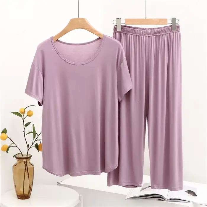 Pyjama décontracté pour femmes, manches courtes, pantalon court, costume printemps été, vêtements de
