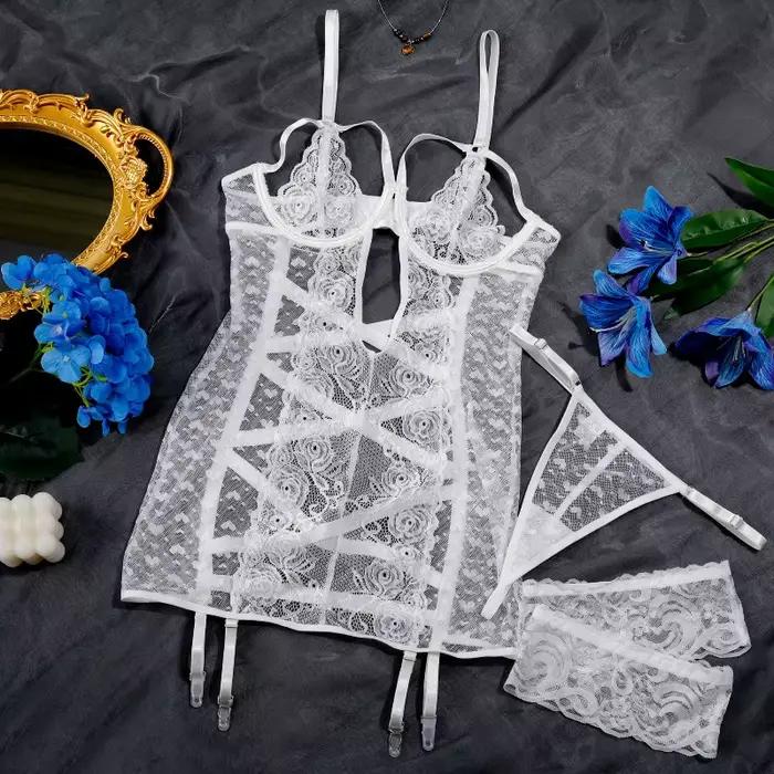 Ensembles de Lingerie Féminine Saint-Valentin, Robe Séduisante et String 2 Pièces avec Cercles de Ja