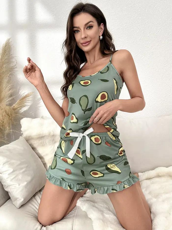 Pyjama deux pièces pour femmes, ensemble haut sans manche et short, motif papillon, vêtements de mai