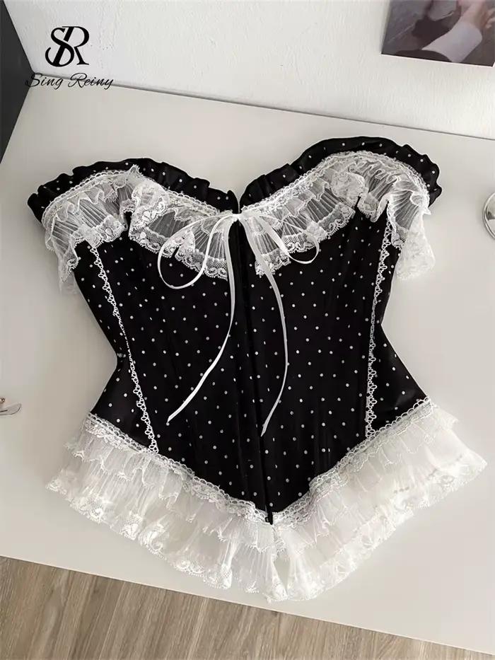SINGREINY Vintage à pois Lingerie haut sans bretelles dentelle épissé Sexy Corset haute qualité femm