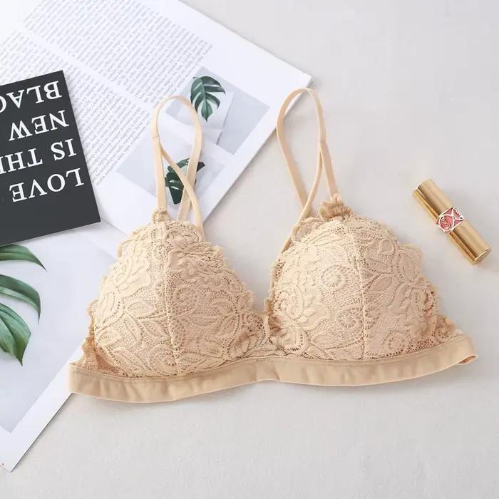 Soutien-gorge en dentelle florale sans fil Bralette soutien-gorge Push Up pour femmes col en v brass