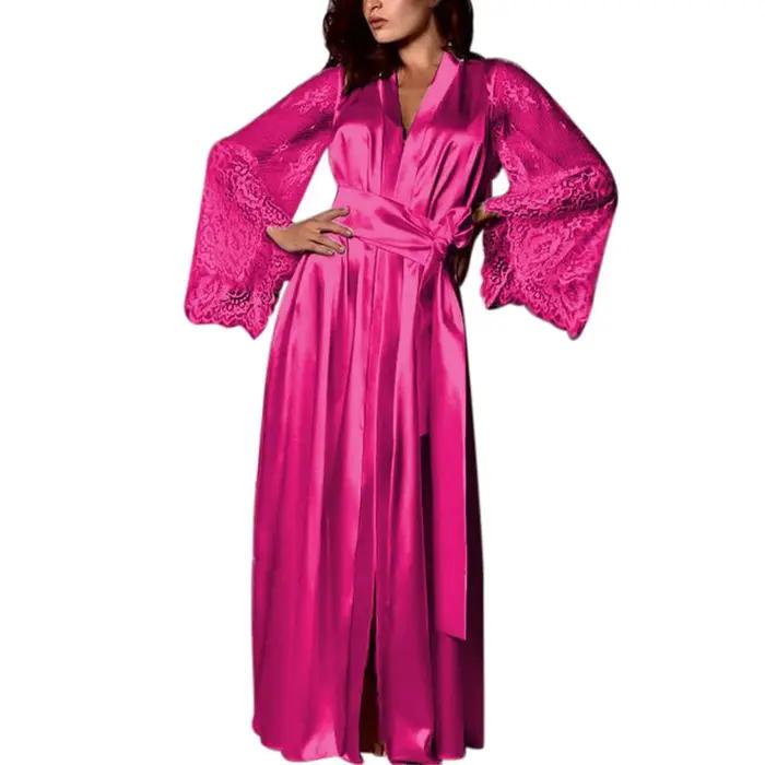 Nouvelles dames Sexy Imitation soie glacée grande taille pyjamas chemise de nuit chemise de nuit vêt