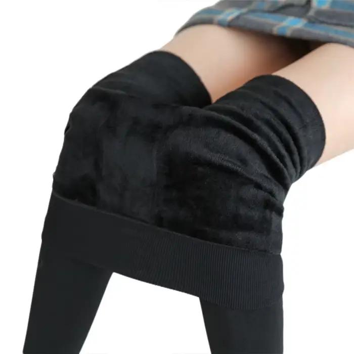 Leggings chauds en velours pour femmes, taille haute, extensibles, couleur unie, livraison directe, 