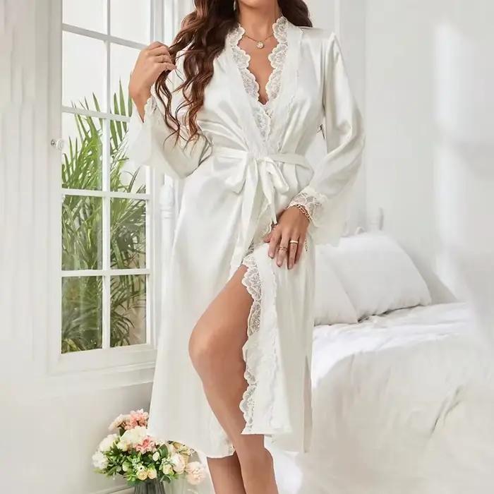 Chemise de nuit en Satin de soie pour femmes, Lingerie Sexy, vêtements de nuit doux, Robe en dentell