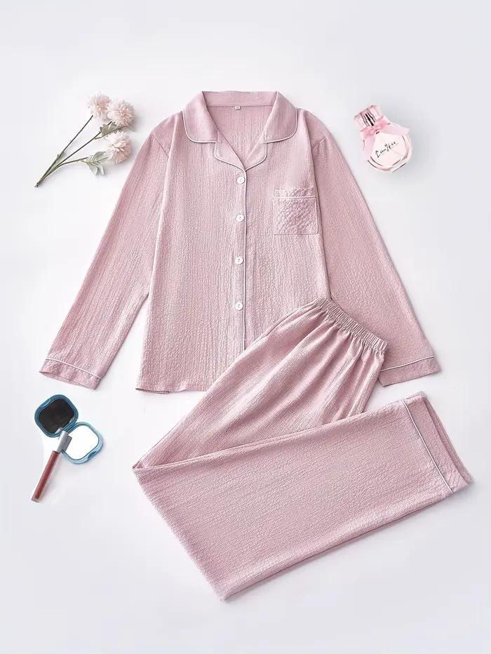 Ensemble de pyjama à manches longues pour femmes, haut décontracté à poches boutonnées pour document