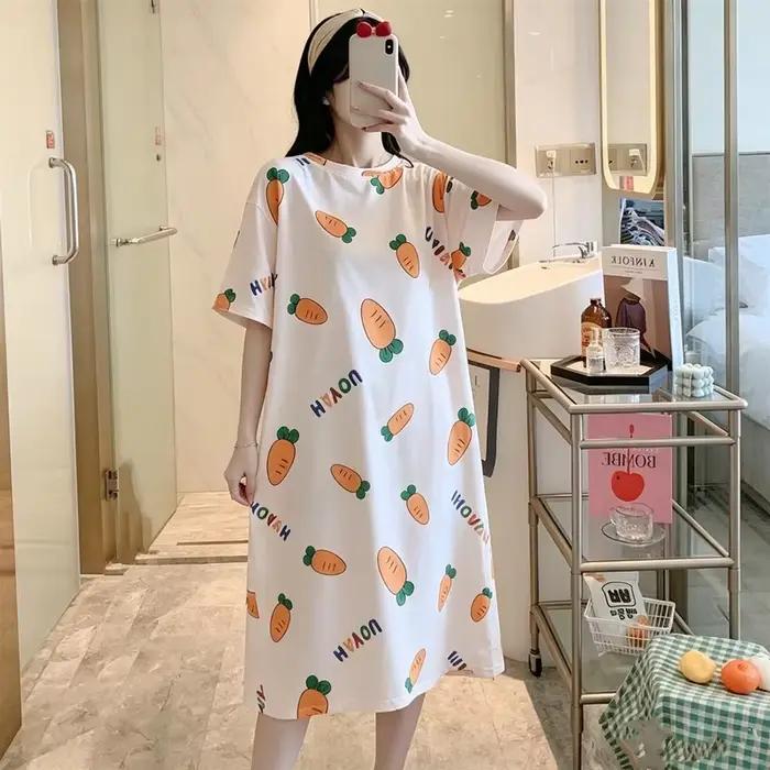 Chemises de nuit d'été à manches courtes pour femmes, vêtements de nuit coréens mignons à motifs de 