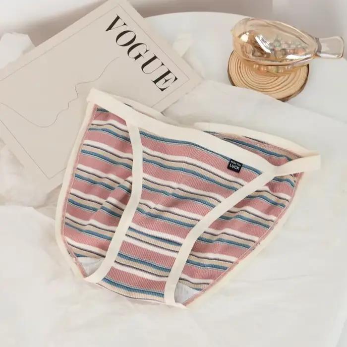 Culotte de Style Marine en Coton pour Fille, à Rayures Colorées, Lingerie Sexy, Très Extensible, à l