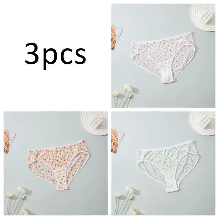 Ensemble de 3 culottes string en tulle à imprimé floral frais – Sous-vêtements légers et respirants 